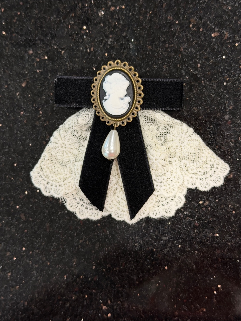 Victorian-Inspired Cameo Lace Brooch Necklace - Black & Cream — NWOT - Picture 2 of 3